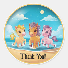 Personaliseer Naam Schattigee pony's op strand Ronde Sticker