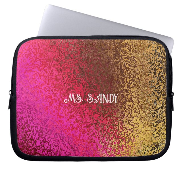 Personaliseer Naam Shades in Paarse & Goud Laptop Sleeve (Voorkant)