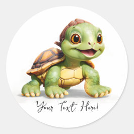 Personaliseer Naam Tekst Schattigee Turtle Cartoon Ronde Sticker