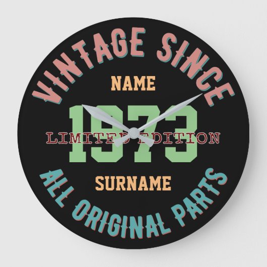 PERSONALISEER NAAM VERJAARDAG JAAR GESCHENKEN GROTE KLOK (Voorkant)