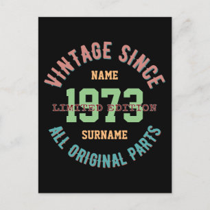 PERSONALISEER NAAM VERJAARDAG JAAR VINTAGE CADOS BRIEFKAART