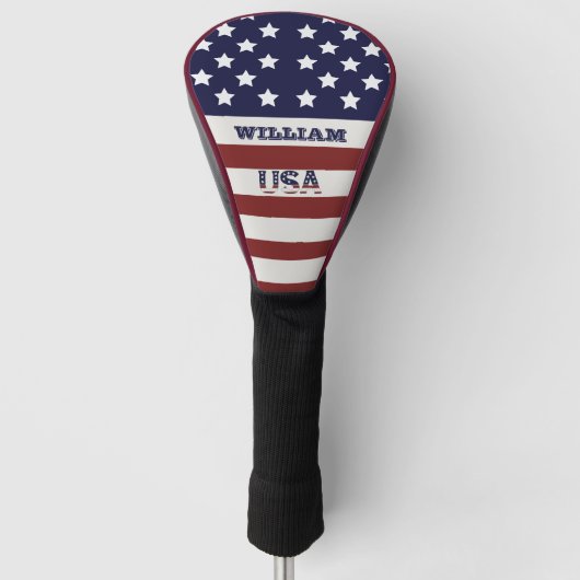 Personaliseer Naam Vlag Amerikaans USA Patroon Golfheadcover (Voorkant)