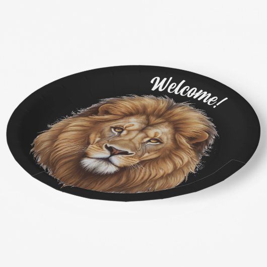 Personaliseer Naam Wilde Mannelijke Leeuw Opvallen Papieren Bordje (Gekanteld)