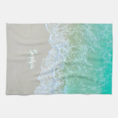 Personaliseer Naam, Wit & Blauwgroen, Zachte Stran Theedoek (Horizontaal)