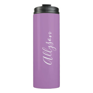 Personaliseer Naam Wit Script Verticaal, Lavendel Thermosbeker