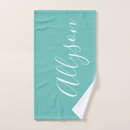 Personaliseer Naam Wit Script Verticaal, Licht Tea Handdoek (Handdoek)