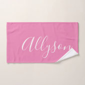 Personaliseer Naam Wit Script Verticaal, Roze Handdoek (Handdoek)