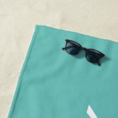 Personaliseer Naam, Witte Script / Turquoise Strandlaken (In situ)