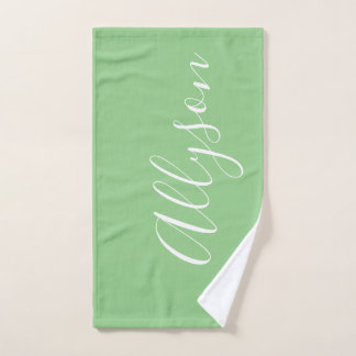 Personaliseer Naam Witte Script Verticaal, Salie Handdoek