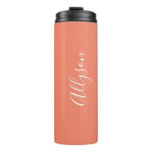 Personaliseer Naam Witte Script Verticaal, Zalm Thermosbeker