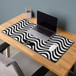 Personaliseer Naam Zwart Wit Wavy Stripes Hypnotic Bureaumat