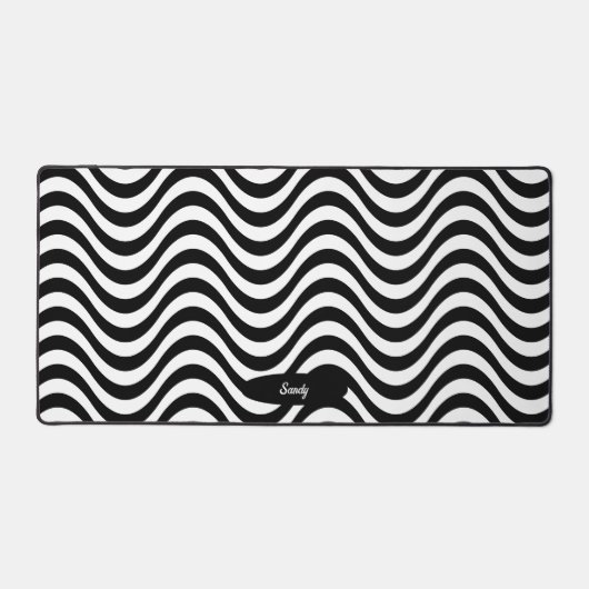 Personaliseer Naam Zwart Wit Wavy Stripes Hypnotic Bureaumat (Voorkant)