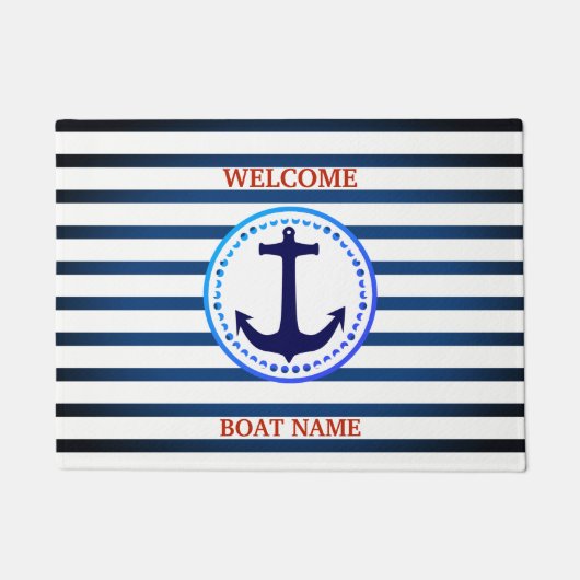 Personaliseer Naautical Blauwe Welkom Bootnaam Str Deurmat (Voorkant)