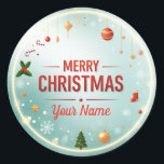 Personaliseer "Name" Mery Christmas Ronde Sticker<br><div class="desc">Pas uw kerst aan met onze Merry Christmas Classic Round Sticker. Deze hoogwaardige vinyl sticker is ontworpen om te hechten aan een verscheidenheid aan oppervlakken,  waaronder ramen,  laptops,  notitieboeken en waterflessen. De levendige kleuren en aanpasbare boodschap zullen een persoonlijke en feestelijke sfeer creëer.</div>