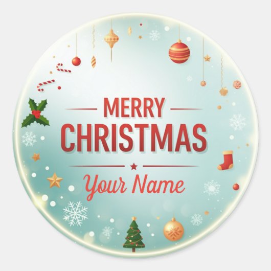 Personaliseer "Name" Mery Christmas Ronde Sticker (Voorkant)