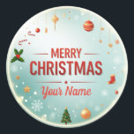 Personaliseer "Name" Mery Christmas Ronde Sticker<br><div class="desc">Pas uw kerst aan met onze Merry Christmas Classic Round Sticker. Deze hoogwaardige vinyl sticker is ontworpen om te hechten aan een verscheidenheid aan oppervlakken,  waaronder ramen,  laptops,  notitieboeken en waterflessen. De levendige kleuren en aanpasbare boodschap zullen een persoonlijke en feestelijke sfeer creëer.</div>