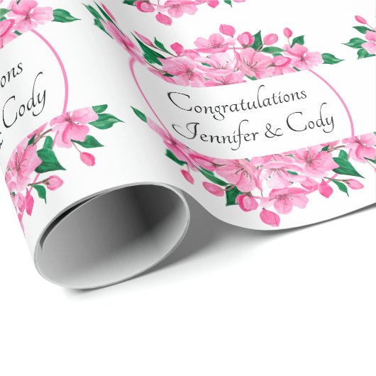 Personaliseer Names Cherry Blossom Wedding Gift Cadeaupapier (Rol Hoek)