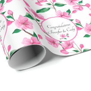 Personaliseer Names Cherry Blossom Wedding Gift Cadeaupapier