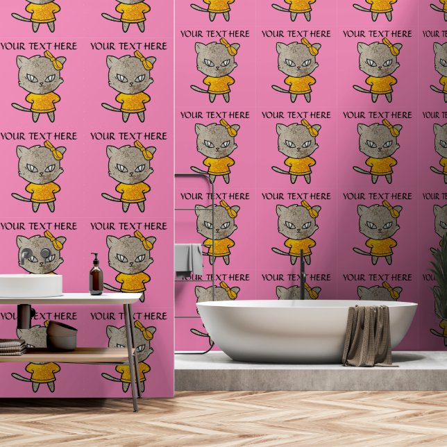 Personaliseer Naughty Kitty Cat Attitude en boog Behang (Badkamer)