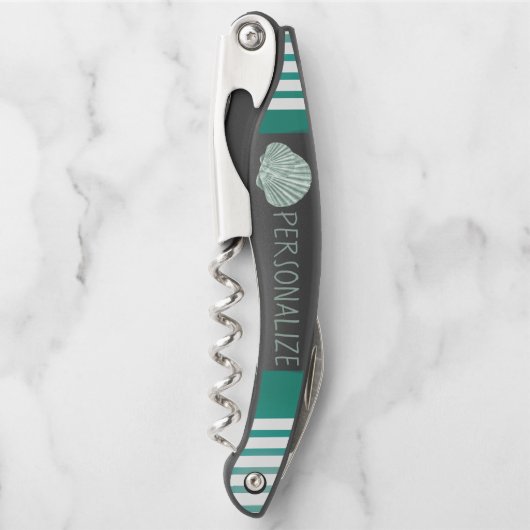 Personaliseer Nautical Green Seashell Kurkentrekker (Voorkant)