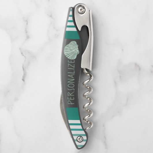 Personaliseer Nautical Green Seashell Kurkentrekker (Achterkant)