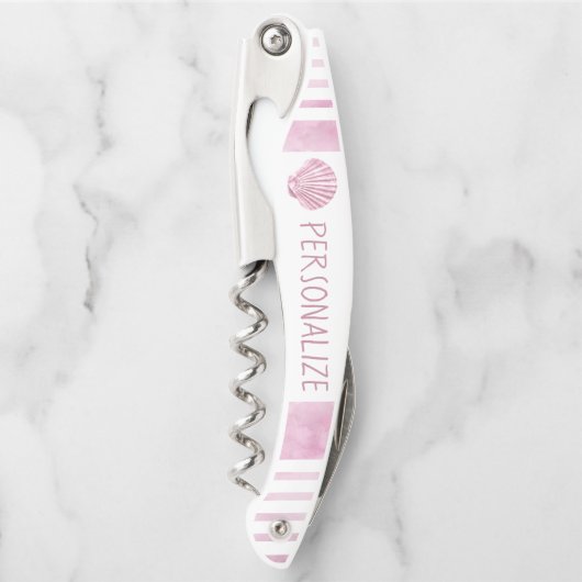 Personaliseer Nautical Pink Seashell Kurkentrekker (Voorkant)