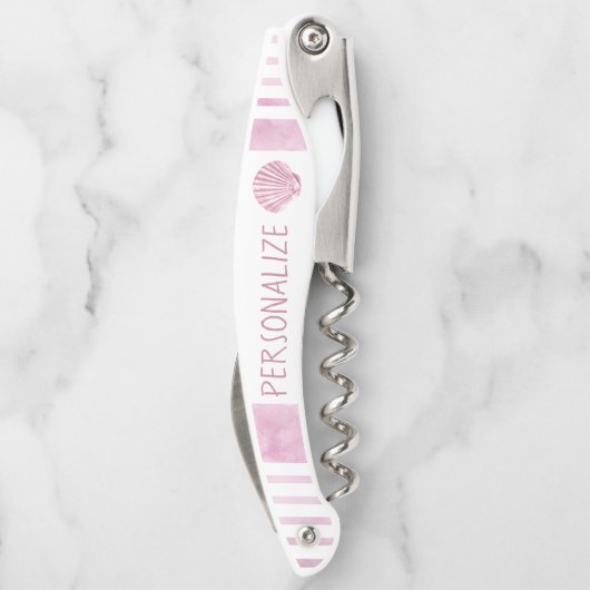 Personaliseer Nautical Pink Seashell Kurkentrekker (Achterkant)