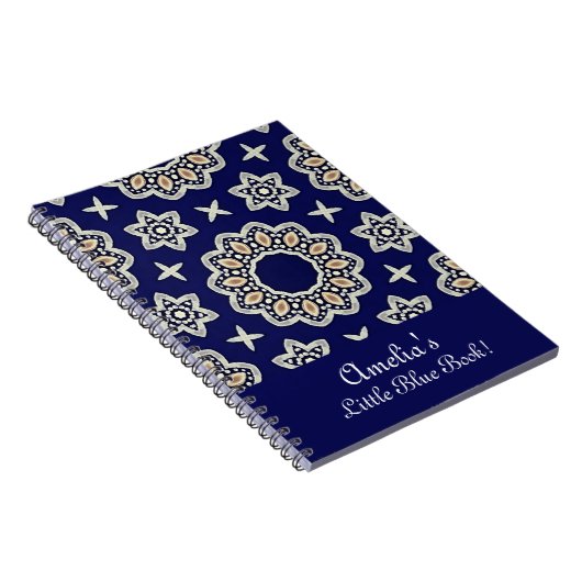Personaliseer Navy Blauw Wit & Goud Mandala Dot Ar Notitieboek (Rechterzijde)