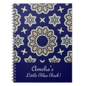 Personaliseer Navy Blauw Wit & Goud Mandala Dot Ar Notitieboek (Voorkant)
