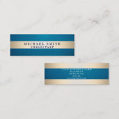 Personaliseer Navy Blue Faux Gold Foil Gestreepte  Mini Visitekaartje (Voorkant / Achterkant)