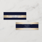 Personaliseer Navy Blue Faux Gold Foil Striped Mini Visitekaartje (Voorkant / Achterkant)