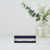 Personaliseer Navy Blue Faux Gold Foil Striped Mini Visitekaartje (Staand voorkant)