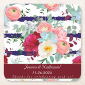 Personaliseer Navy White Stripe Style Mixed Bouque Kartonnen Onderzetters (Voorkant)