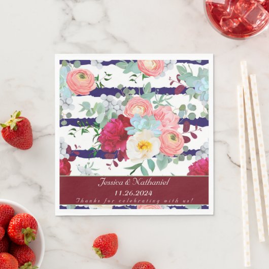 Personaliseer Navy White Stripe Style Mixed Bouque Servet (Insitu)