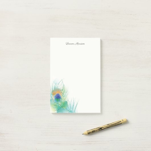 Personaliseer Note Waterverf Pauw Feather (Op bureau)