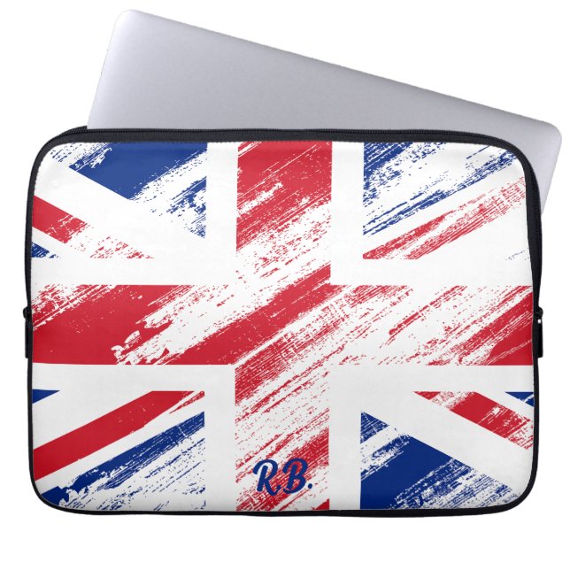 Personaliseer Old  Grunge United Kingdom Flag Laptop Sleeve (Voorkant)
