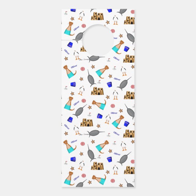 Personaliseer Oliver The Otter Summer Beach Deurhanger (Voorkant)