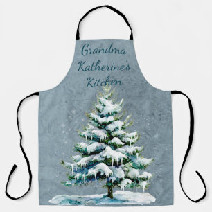 Personaliseer Oma's Winter Snowy Spruce Tree Schort