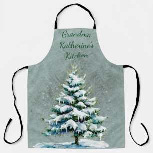Personaliseer Oma's Winter Snowy Spruce Tree Schort