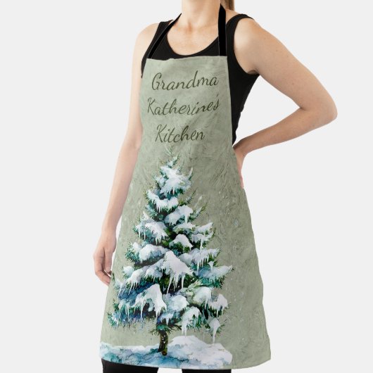 Personaliseer Oma's Winter Snowy Spruce Tree Schort (Insitu)