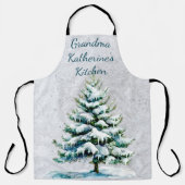 Personaliseer Oma's Winter Snowy Spruce Tree Schort (Voorkant)