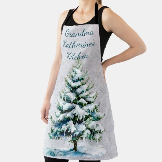 Personaliseer Oma's Winter Snowy Spruce Tree Schort (Insitu)