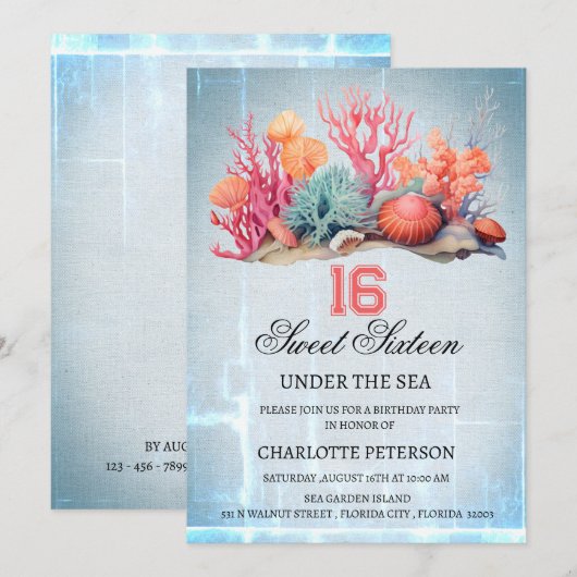 Personaliseer onder het Zee Sweet 16 verjaardagsfe Kaart (Voorkant / Achterkant)