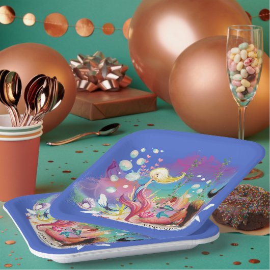 Personaliseer onder het Zee Zeemeermin Oceaan Paar Papieren Bordje (Multi)