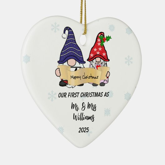 Personaliseer onze eerste kerst gnomen keramisch ornament (Rechts)