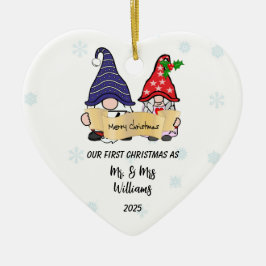 Personaliseer onze eerste kerst gnomen keramisch ornament