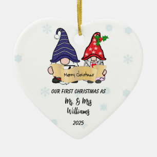 Personaliseer onze eerste kerst gnomen keramisch ornament