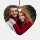 Personaliseer onze eerste kerst hart & champagne keramisch ornament (Achterkant)