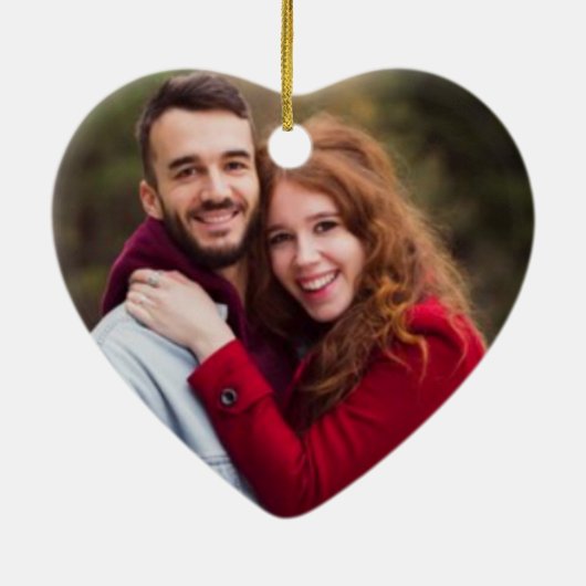 Personaliseer onze eerste kerst hart & champagne keramisch ornament (Achterkant)