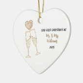 Personaliseer onze eerste kerst hart & champagne keramisch ornament (Links)